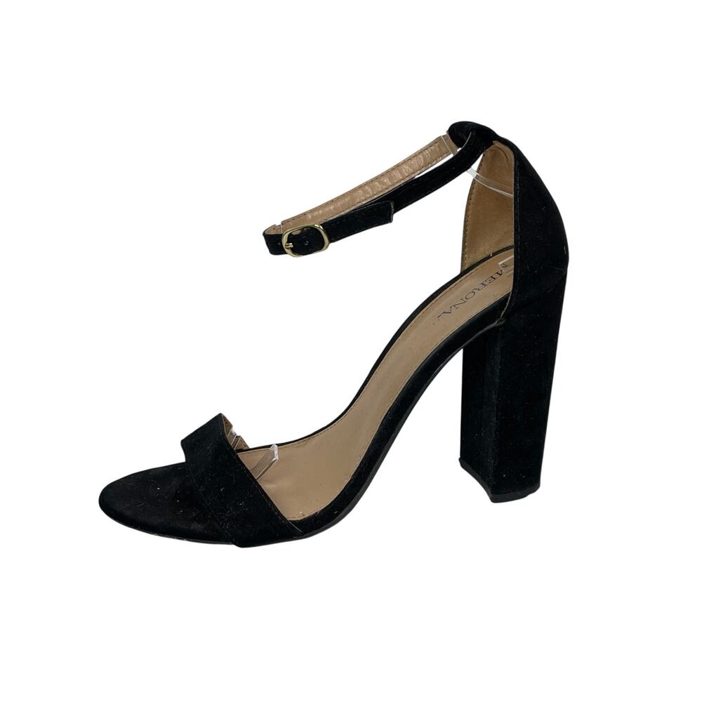 Merona Lulu Women's Black Suede Ankle Strap Open Toe High Block Heels Sandals 9